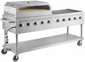 Commercial Stainless Steel Outdoor Liquid Propane Grill with Pizza Oven Attachment, 72" Cooking Surface, 10 Burners, 160,000 BTU, for Restaurant Patio, Resort, Catering, Outdoor Kitchen, Hotel by Krollen+Industrial