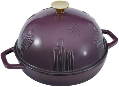 Flavehc Bread Oven Cast Iron Bread Dutch Oven with Cloche Lid for Bread Baking Magenta Enameled Cast Iron Bread Oven with Dome Lid for Sourdough, 9.8 Inches - Image 2