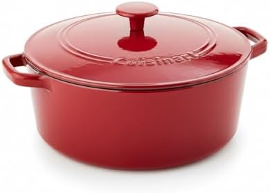 Cuisinart Chef's Classic Enameled Cast Iron Dutch Oven with Lid, Porcelain Enameled Interior, Oven Safe, Induction Compatible, 7-Quart, Round, Red by Cuisinart
