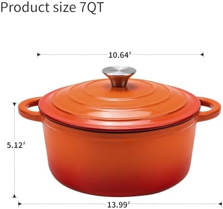 Enameled Cast Iron Round Dutch Oven -7QT Pot With Lid,Orange - Image 3