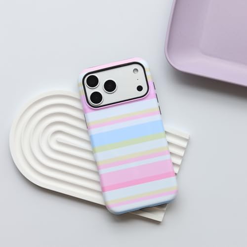 for iPhone 18 Pro Case, Magnetic Matte Frosted Dual-Layer Striped Phone Case for Women, Retro Aesthetic Cover Compatible with MagSafe Accessories - Pastel Dream - Image 2