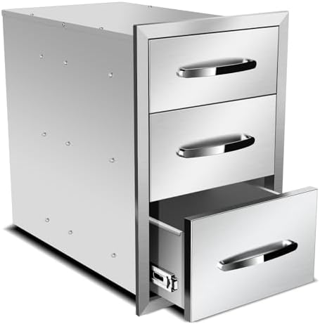 Outdoor Kitchen Drawers, Box Frame Style Flush Mount BBQ Drawer w/Stainless Steel Handle, BBQ Island Drawers For Patio Grill Station,Three Drawers by OLIPIC