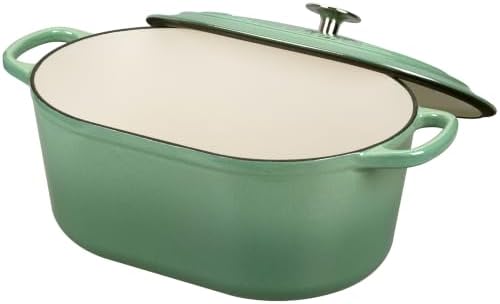 EDGING CASTING Enameled Cast Iron Oval Dutch Oven, 6QT, Sage Green - Image 5