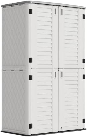 Mrosaa Outdoor Storage Cabinet Waterproof,Resin Vertical Storage Shed Lockable, 66 Cubic Feet Outdoor Storage Box for Garden/Backyard/Home/Pool by Mrosaa