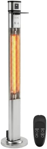 SereneLife Infrared Patio Heater, 1500W Electric Standing with Remote Control, IP44 Approved, Odorless, Three Power Settings, Indoor/Outdoor for Restaurant, Backyard, Garage, Decks by SereneLife