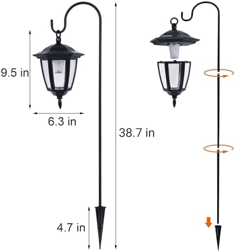 Dynaming 4 Pack Solar Hanging Lights Outdoor, Solar Powered Garden Decorative Lanterns with 4 x 38 Inch Shepherd Hooks, Waterproof Landscape Lighting for Lawn Patio Yard Pathway Driveway, Warm White - Image 2