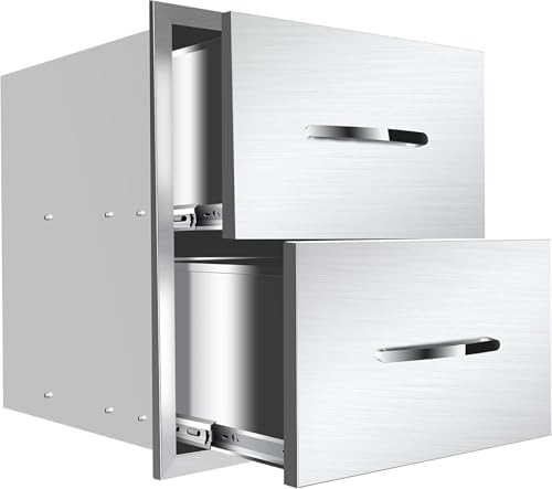Pull Out Trash Drawer, Lower Sliding Rails Stainless Steel Roll Out Trash Bin Pull Out Tray With Handle For Outdoor Kitchen BBQ Island Grill Station,Double Drawers by OLIPIC