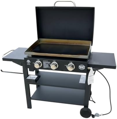 Griller's Choice Gas Griddle with Hinged Hood, Wind Guards, Front Grease Management, 4 Shelves, Propane Griddle for Flattop Grills Outdoor Cooking by GrillersChoice