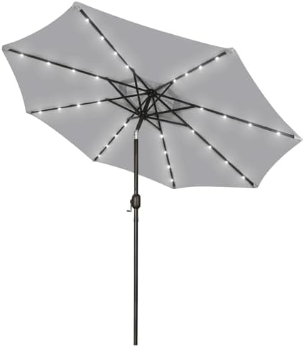 Blissun 9 ft Solar Umbrella, Patio Umbrella with 32 LED Lights, Table Market Umbrella, Outdoor Umbrella for Garden, Deck, Backyard (Light Grey) by Blissun