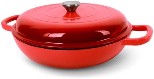 Enameled Cast Iron Dutch Oven, 3.8 Quart Dutch Oven Pot with Lid, Non Stick Cast Iron Pot, Round Oven Safe up to 500°F, Use for Marinate, Cook, Bake and Serve – Gradient Red by UFEH