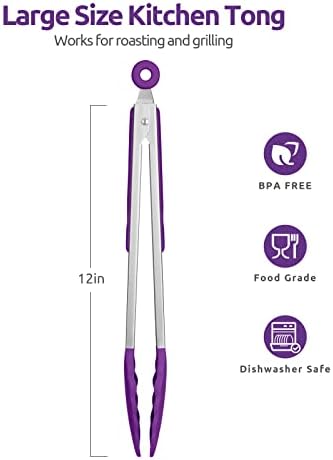 U-Taste Kitchen Tong for Cooking, 600ºF Heat-Resistant Silicon, 12in/Purple - Image 2