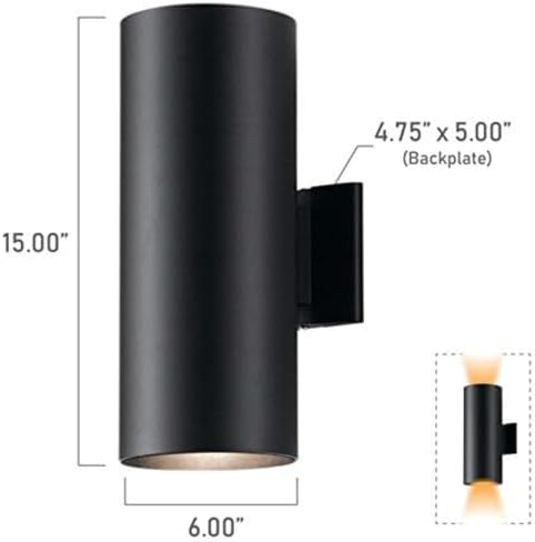 Kichler Cylinders 15" 2-Light Outdoor Cylinder Wall Sconce in Black, (15" H x 5.75" W), 9246BK - Image 2