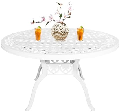 48.23" Patio Dining Table, All-Weather Cast Aluminum Table with 2.36" Umbrella Hole, Patio Furniture Table, Outdoor Dining Table for Backyard and Poolside by PATIO-IN
