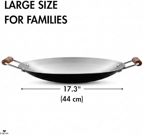 Hakan Stainless Steel Sauté Pan | Frying Pan with Wooden Handles | Barbeque Plate, Wide Shallow Cooking Pan for Stir Fry, Outdoor Cooking BBQ Cookware Pan, Skillet (Medium 17.3 in) - Image 2