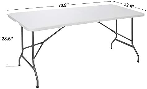 SUPER DEAL 6FT Folding Table for Indoor Outdoor, Portable Heavy Duty Fold-in-Half Plastic Dining Picnic Party Camping Table with Carrying Handle - Image 3