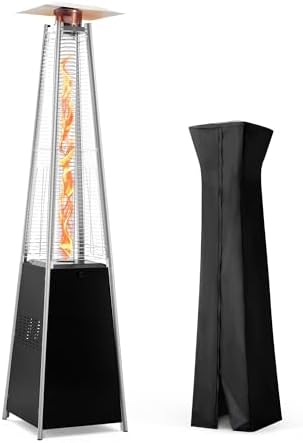 Flame Pyramid Pool Heater, Triple Safety Protection Portable Patio Heater with Patio Cover, Warm Glass Tube with Durable Wheels-Black - Image 2