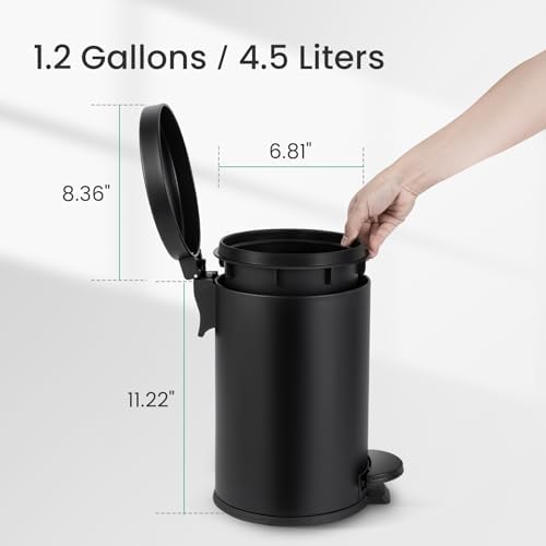 Cesun Small Round Bathroom Trash Can with Lid Soft Close, 1.2 Gal, Black - Image 6