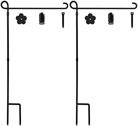 YEAHOME 2PC Garden Flag Holder Stand, Weather-Proof Yard Flag Pole Black Metal Powder-Coated Flagpole with Tiger Clip and Rubber Stopper for Garden Flags Outdoor Decorations by YEAHOME
