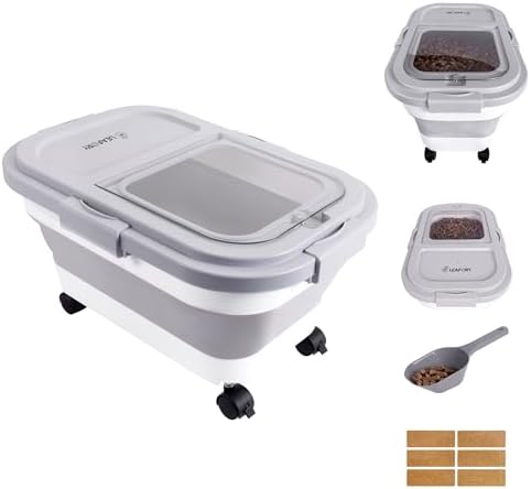 Wood Pellet Storage Container 15lbs, Wheeled Bin with Clear Window by Leaforylife