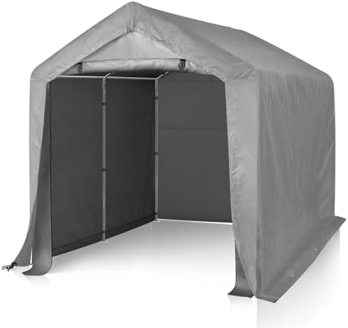 VINGLI Outdoor Portable Storage Shed, Heavy Duty Bike Tent with Roll-up Zipper Door, Waterproof and UV Resistent Carport for Motorcycle, Garden Tools and Firewood (Gray, 8x8x6.7 FT) by VINGLI