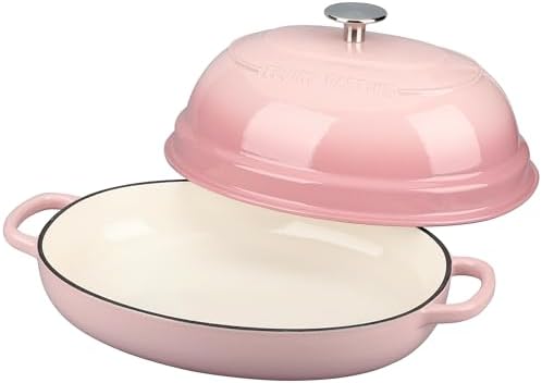 EDGING CASTING Enameled Oval Cast Iron Dutch Oven Pot with Lid, Bread Dutch Oven for Sourdough Bread Baking, Dutch Oven Bread, Bread Oven, 6QT, Pink - Image 4