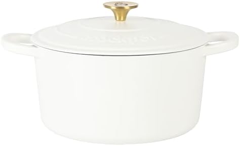 Crock Pot Artisan 6-Quart Round European Enameled Dutch Oven Pot With Lid - Matte Linen White w/Gold Knob by Crock-PotBrand