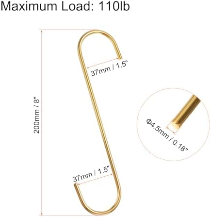 HARFINGTON 4pcs Long S Hooks 8 Inch Extra Long Metal S-Shaped Hanging Hooks High Manganese Steel S Hanger Storage Organizing Tool for Kitchen Garden Bathroom Garage Closet, Gold Tone - Image 2