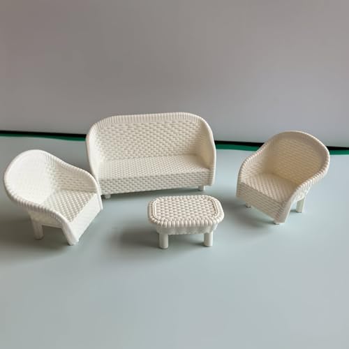 4 Pack Miniature White Wicker Tea Table and Chair Set, Dollhouse Furniture Decor for Bedroom, Handcrafted Miniature Furniture - Image 6