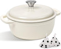 Enameled Cast Iron Dutch Oven Pot With Lid - AIVIKI 5QT Dutch Oven for Bread Baking With Cotton Potholders - Heavy-Duty Cookware for Braising, Stew, Roasting, Oven Safe up to 500°F, Cream White by AIVIKI