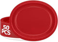 50 Count Red Paper Plates 12.2" x 10.2" Heavy-duty Oval Red Dinner Plates by QZYL