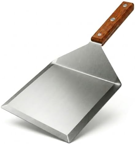 Extra Wide Spatula with Beveled Edges, Oversized Stainless-Steel Spatula with Wood Handle for Skillets, Griddles & Pancake Flipper for Burgers, Omelet, and Versatile for Culinary Task, 6 x 5-inches by Homistyles