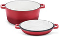 TeamFar 5qt Dutch Oven, Pre-seasoned Cast Iron for Bread Baking, Red by TeamFar