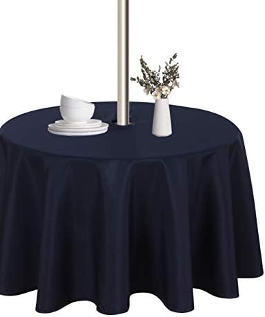 LUSHVIDA Round Outdoor Tablecloth with Umbrella Hole 60 Inch Navy by LUSHVIDA