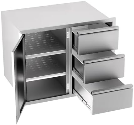 28x19.7x22in Outdoor Kitchen Cabinets, Triple Stainless Steel Drawers, 304 Stainless Steel Outdoor Kitchen Cabinets, Outdoor Kitchen Drawers Combo Cabinet for Patio Grill Station & Outdoor Cooking by Unknown