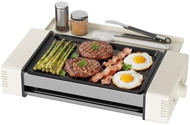 HBN Indoor Grill and Electric Griddle, 3-in-1 Smokeless Indoor Grill with Grill Rack & Nonstick Griddle & Sausage Grill Korean BBQ grill for Kitchen, Dishwasher Safe, 400F (Beige) by HBN