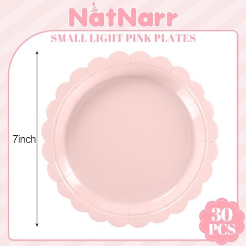 NatNarr 30 Pcs Pink Paper Plates, 7" Scalloped Pink Cake Appetizer Plates - Image 2
