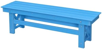 HDPE Outdoor Bench, 55" Patio Bench Outdoor Furniture, Poly Lumber Adirondack Benches, All Weather HDPE Patio Garden Backless Benches for Park, Poolside, Deck, Porch, Sky Blue by SeeHill
