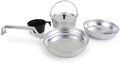 Camping Cookware - Set of 4 - Aluminum - Interlocking Pieces for Easy Travel - Including Frying Pan, BBQ Pan, Pot, and Plastic Cup by BartonOutdoors