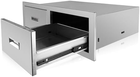 Outdoor Kitchen Horizontal Double Drawer 29.5'' W x 10'' H x 19.7'' D Flush Mount BBQ Access Drawers Stainless Steel BBQ Island Drawers with Handle for Outdoor Kitchen Island Grill Station by Fsehyue