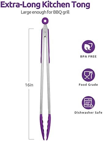 U-Taste Kitchen Tong for Cooking, 600ºF Heat-Resistant Silicon, 16in/Purple - Image 2