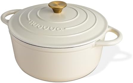 Cast Iron Dutch Oven with Lid-Non-Stick Ovenproof Enamelled Casserole Pot - Sturdy Dutch Oven Cookware-Cream, 7.3- Quart, 30cm- by Nuovva by Nuovva