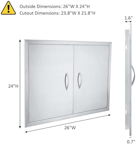 JIE JIN 26" W X 24" H Outdoor Kitchen Doors Double Doors Thickened 304 Brushed Stainless Steel BBQ Access Door BBQ Island Doors Outdoor Kitchen Accessories Door for Outdoor Kitchen BBQ Island - Image 2