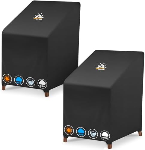 Zettum Stackable Patio Chair Cover 2 Pack - 600D Outdoor Chair Cover Waterproof & Heavy Duty, Lawn Furniture Stacking Seat Cover for 4 - 6 Outdoor Stackable Dining Chairs - 28 x 36 x 47 Inch by Zettum