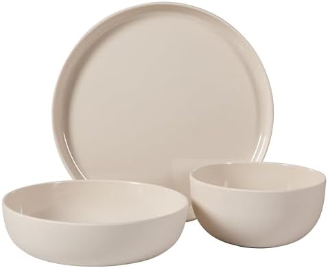 Gibson Home Candy Skies 12 Piece Unbreakable Wheat Straw Melamine Plates and Bowls Dinnerware Set - Outdoor, Camping, & Everyday Use - Matte Exterior/Shiny Interior Taupe Cream - Image 5