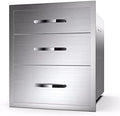 Stainless Steel Outdoor Kitchen BBQ Island Drawers - Flush Mount Triple Access, 20Wx23Dx27H by RIGMEC