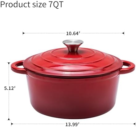 Enameled Cast Iron Round Dutch Oven -7QT Pot With Lid,Red - Image 3