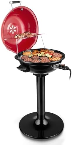 Electric Grill, Techwood Indoor/Outdoor Electric BBQ Grill, 1600W Portable Removable Stand Grill with Adjustable Heat & Drip Tray, Double Layer Design for Party, Patio & Backyard (Red) by Techwood