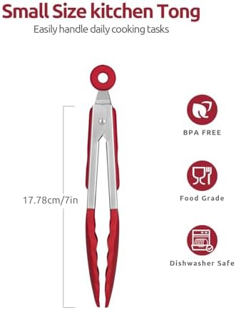 U-Taste Kitchen Tong for Cooking, 600ºF Heat-Resistant Silicone, 7in/Red - Image 2
