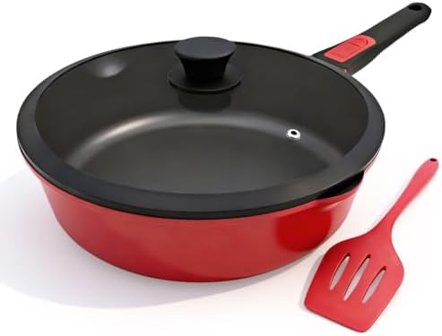 12 Inch Deep Frying Pan Skillet Nonstick with Lid, 5 Qt Saute Pan by Bobikuke