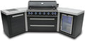 Mont Alpi Premium 110"W Black Stainless Steel U-shaped Outdoor Kitchen Island with Refrigerator + 44"W 6-Burner BBQ Gas Grill + Side Burner + Granite Countertops + Storage + Rotisserie Kit + Cover by MontAlpi